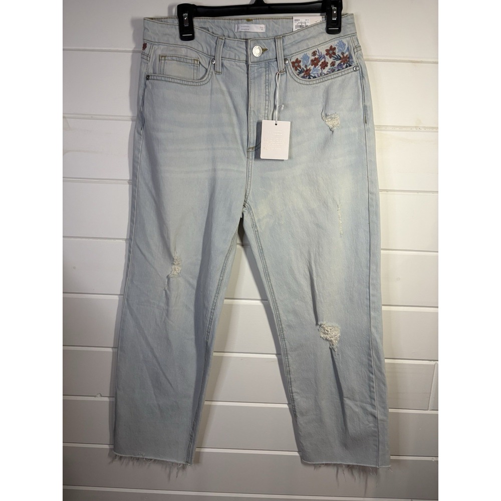 Lauren Conrad White Wash Cropped Jeans Embroidered Yokes NWT Size 10
